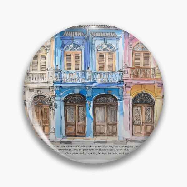 Item preview, Line drawing with watercolor of Phuket's Sino-Portuguese architecture in old town designed and sold by wonderisland.