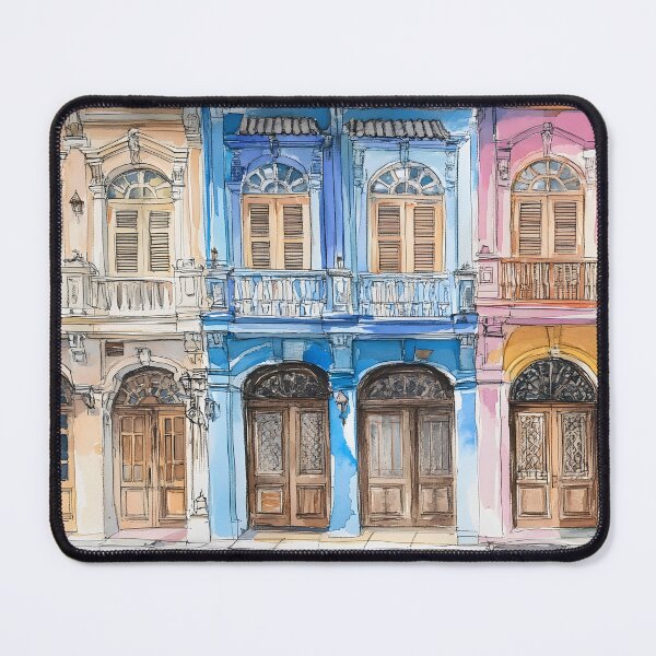 Item preview, Line drawing with watercolor of Phuket's Sino-Portuguese architecture in old town designed and sold by wonderisland.
