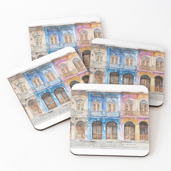 Item preview, Line drawing with watercolor of Phuket's Sino-Portuguese architecture in old town designed and sold by wonderisland.