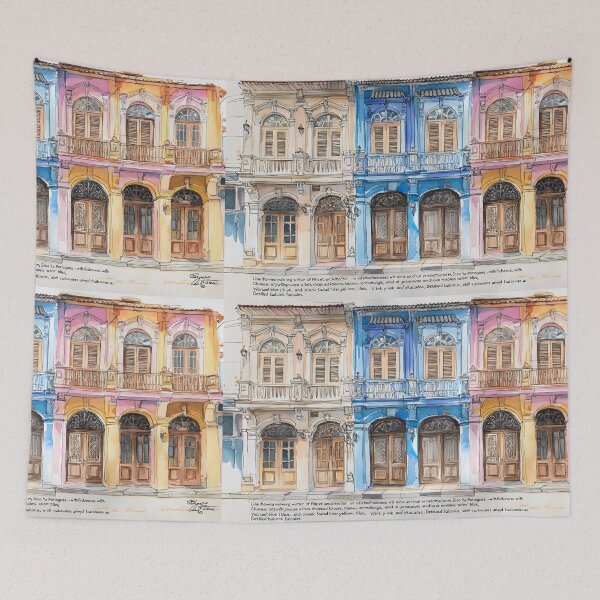 Item preview, Line drawing with watercolor of Phuket's Sino-Portuguese architecture in old town designed and sold by wonderisland.