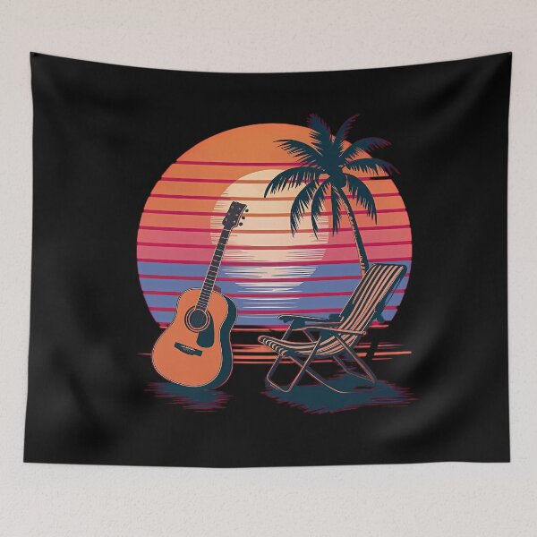Item preview, Sunset Chill: Vintage Guitar and Recliner Beach Art designed and sold by MakeIt-Tee-See.