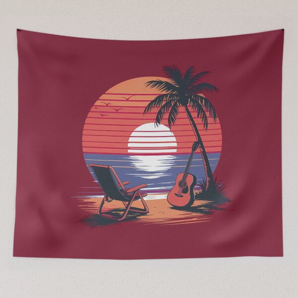 Item preview, Beachside Harmony: Vintage Sunset with Guitar and Chair designed and sold by MakeIt-Tee-See.