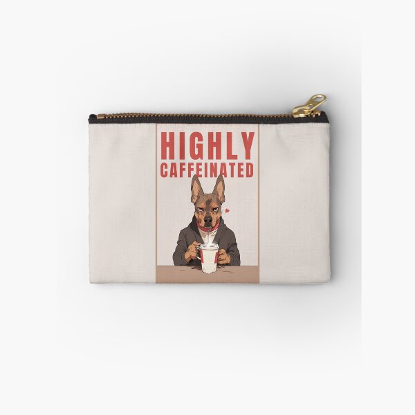 Item preview, Highly Caffeinated dog illustration drinking coffee designed and sold by La Loca.