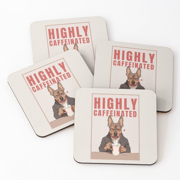 Item preview, Highly Caffeinated dog illustration drinking coffee designed and sold by La Loca.