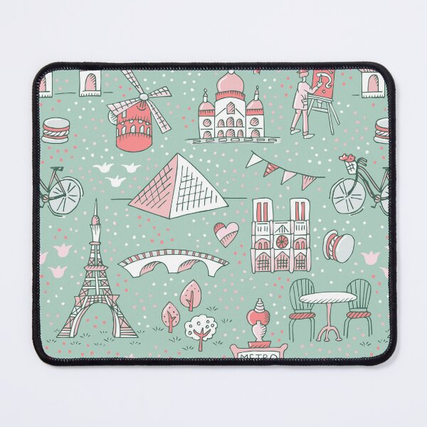Item preview, Paris landmarks with Eiffel Tower, Louvre and Montmartre on mint green designed and sold by colorofmagic.