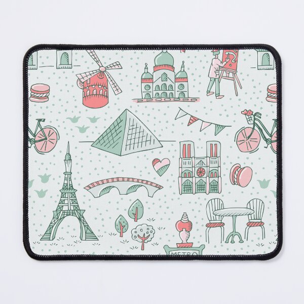 Item preview, Paris landmarks with Eiffel Tower, Louvre and Montmartre on light green designed and sold by colorofmagic.