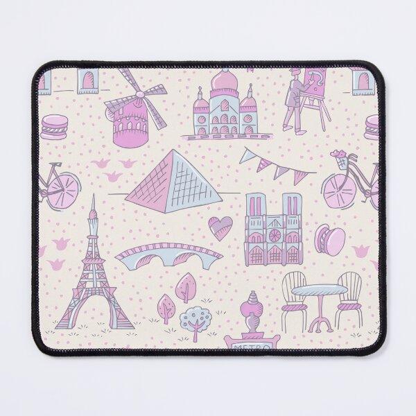 Item preview, Paris landmarks with Eiffel Tower, Louvre and Montmartre on pink designed and sold by colorofmagic.