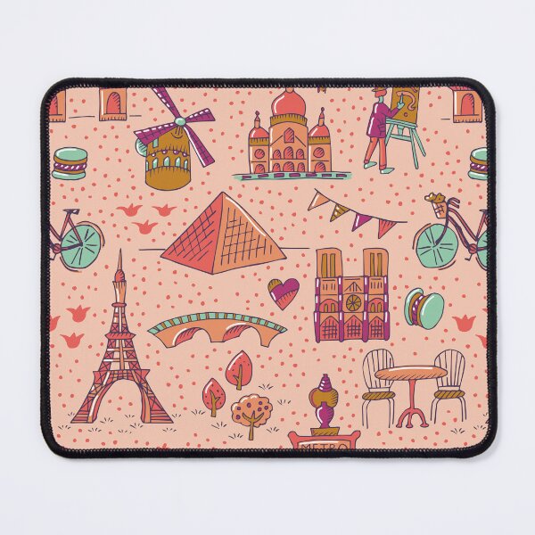 Item preview, Paris landmarks with Eiffel Tower, Louvre and Montmartre in red and orange designed and sold by colorofmagic.