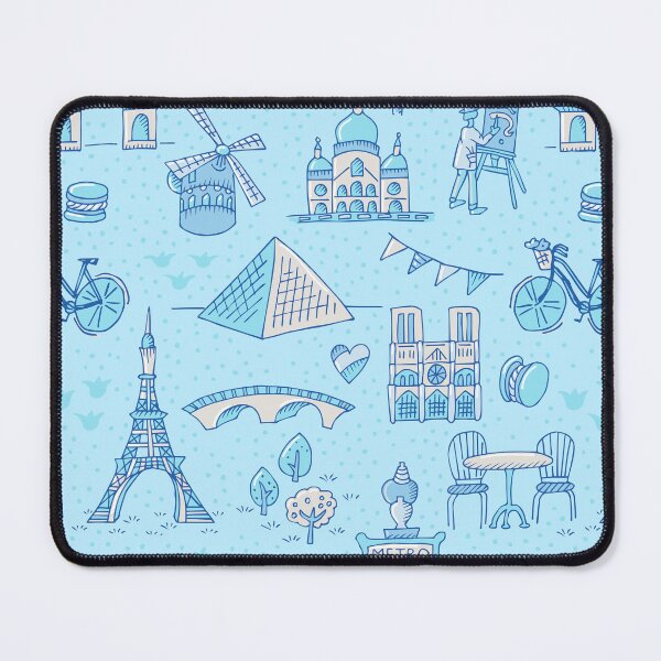 Item preview, Paris landmarks with Eiffel Tower, Louvre and Montmartre in blue designed and sold by colorofmagic.