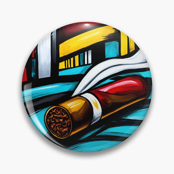 Item preview, Lit Cigar with Curling Smoke in Vibrant Abstract Style - Geometric Shapes in Bold Red Yellow Blue  designed and sold by OlfactoART Studio.