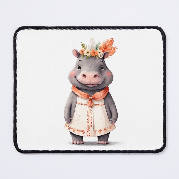 Item preview, Cute hippo in boho outfit designed and sold by Victoria Riabov.