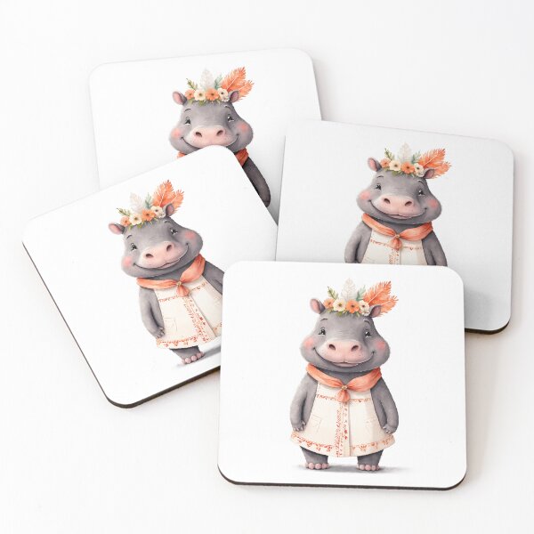Item preview, Cute hippo in boho outfit   designed and sold by Victoria Riabov.