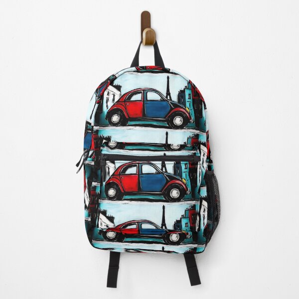 Item preview, Colorful Red and Blue Car in Front of Eiffel Tower with Abstract Vibrant Cityscape- Lively Urban Art designed and sold by OlfactoART Studio.
