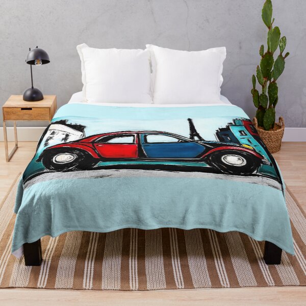 Item preview, Colorful Red and Blue Car in Front of Eiffel Tower with Abstract Vibrant Cityscape- Lively Urban Art designed and sold by OlfactoART Studio.