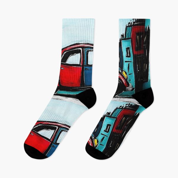 Item preview, Colorful Red and Blue Car in Front of Eiffel Tower with Abstract Vibrant Cityscape- Lively Urban Art designed and sold by OlfactoART Studio.