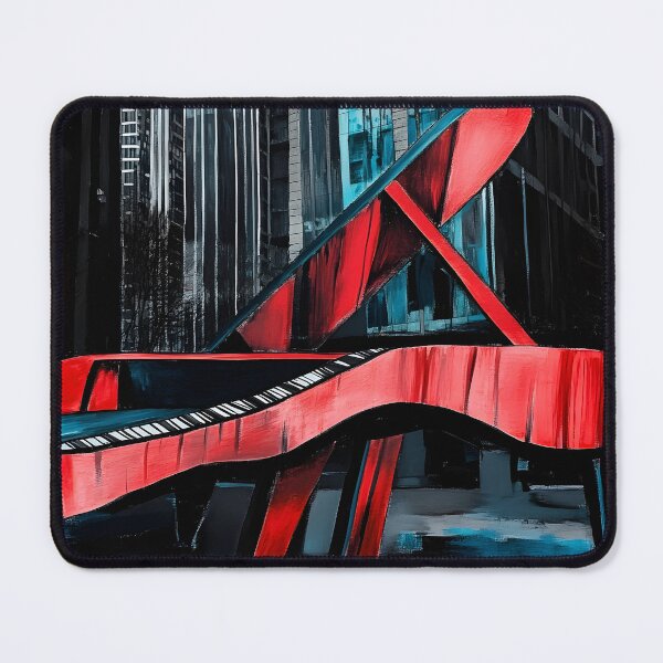 Item preview, Avant-Garde Red Grand Piano in Urban Setting with Eclectic Modern High-Rise Buildings - Vibrant Digital Art designed and sold by OlfactoART Studio.
