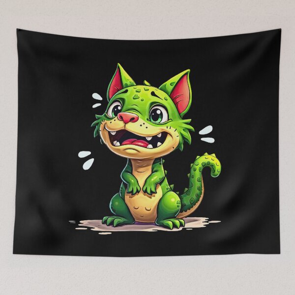 Item preview, Crying green cat with scaly texture designed and sold by artwaves.