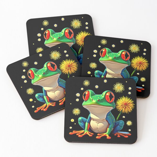 Item preview, Colorful frog with dandelion and sparkling eyes designed and sold by artwaves.