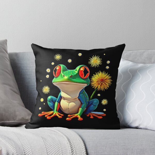 Item preview, Colorful frog with dandelion and sparkling eyes designed and sold by artwaves.