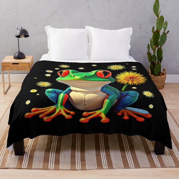 Item preview, Colorful frog with dandelion and sparkling eyes designed and sold by artwaves.