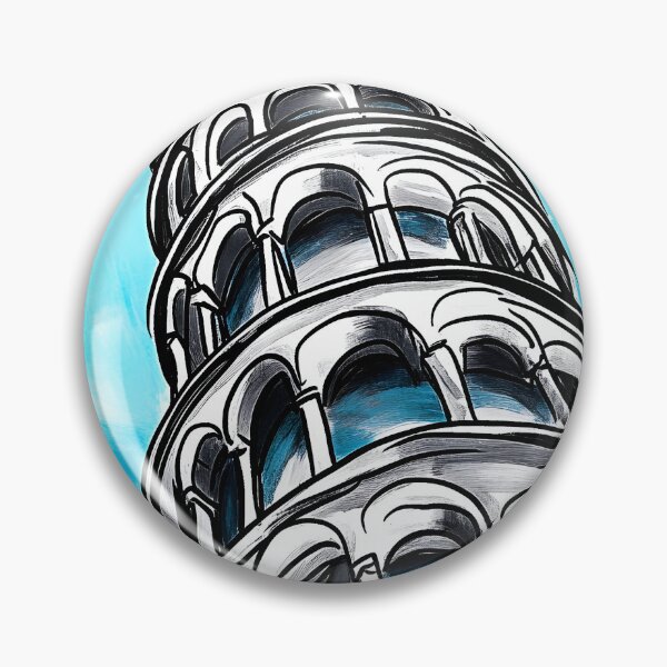 Item preview, Stylized Leaning Tower of Pisa with Red Architectural Elements Against Vibrant Blue Sky Urban Art AI generated designed and sold by OlfactoART Studio.