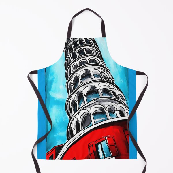 Item preview, Stylized Leaning Tower of Pisa with Red Architectural Elements Against Vibrant Blue Sky Urban Art AI generated designed and sold by OlfactoART Studio.