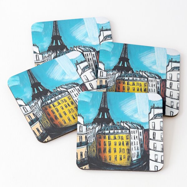 Item preview, Vibrant Abstract Cityscape of Eiffel Tower Energetic Parisian Art Colorful Bright Blue Sky designed and sold by OlfactoART Studio.