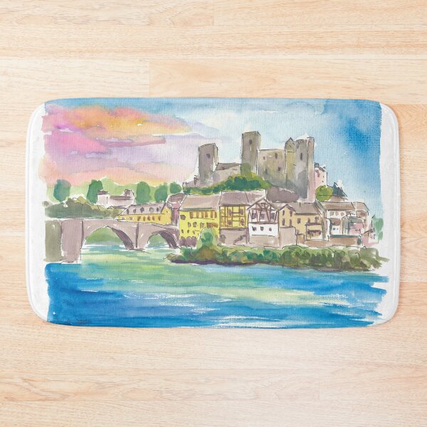 Item preview, Runkel Medieval Castle Scene with Lahn River in Hesse Germany designed and sold by artshop77.