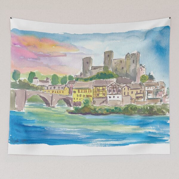 Item preview, Runkel Medieval Castle Scene with Lahn River in Hesse Germany designed and sold by artshop77.