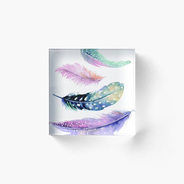 Feathers Feathers Colorful Acrylic Block