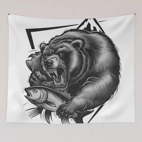 Item preview, Powerful Bear Tattoo: Strength in Teeth and Fish designed and sold by CinEmmaDesign.