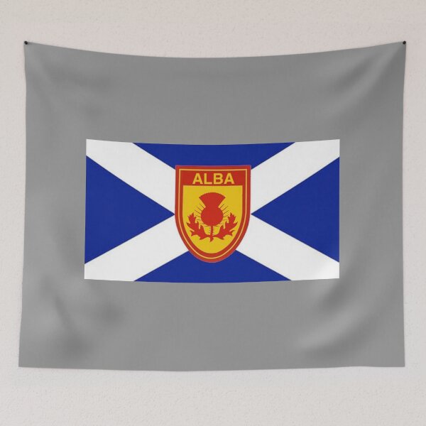 Item preview, Dark Blue Scottish Saltire Flag with 'ALBA' thistle shield (bratach dhubh-ghorm na h-Alba le sgiath cluaran 'ALBA') designed and sold by JonathanR1994.