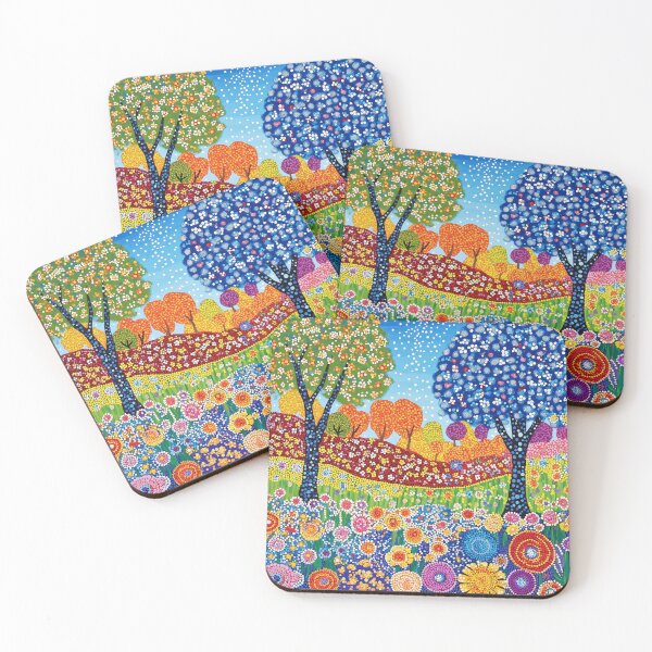 Item preview, Floral Fields and Blooming Trees Landscape in Folk Art Style designed and sold by Neika Shimm Designs.