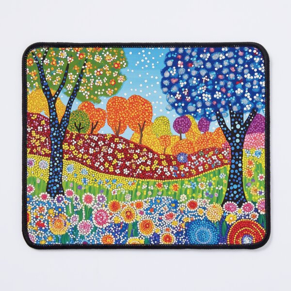 Item preview, Floral Fields and Blooming Trees Landscape in Folk Art Style designed and sold by Neika Shimm Designs.
