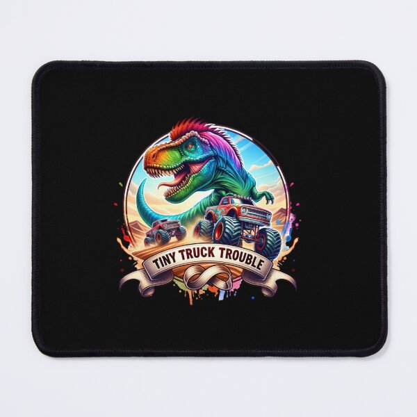 Item preview, Tiny Truck Trouble – T-Rex Chasing Monster Trucks Design for Apparel & Accessories" designed and sold by artedigital99.