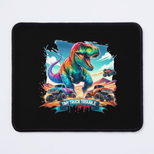 Item preview, Tiny Truck Trouble – T-Rex Chasing Monster Trucks Design for Apparel & Accessories" designed and sold by artedigital99.