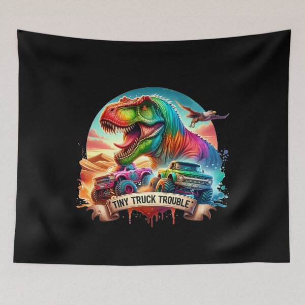 Item preview, Tiny Truck Trouble – T-Rex vs. Monster Trucks Design for Clothing & More designed and sold by artedigital99.
