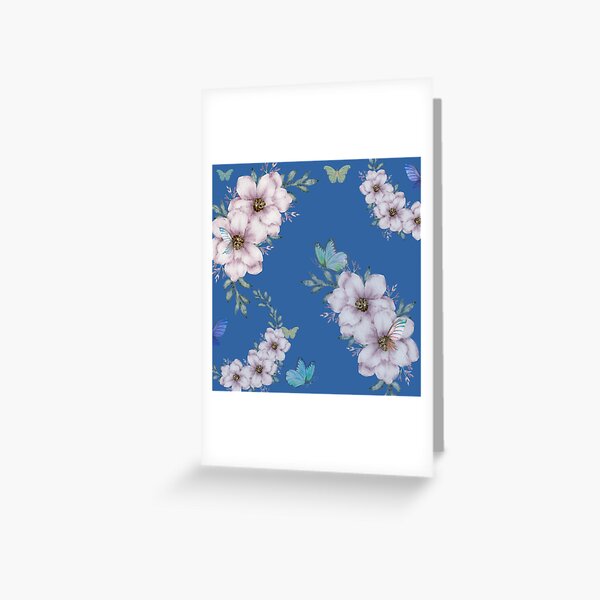 Item preview, Butterfly and Floral Pattern in Blue designed and sold by Fox-Fern-Raven.