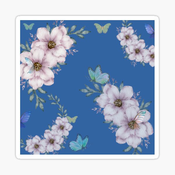 Item preview, Butterfly and Floral Pattern in Blue designed and sold by Fox-Fern-Raven.