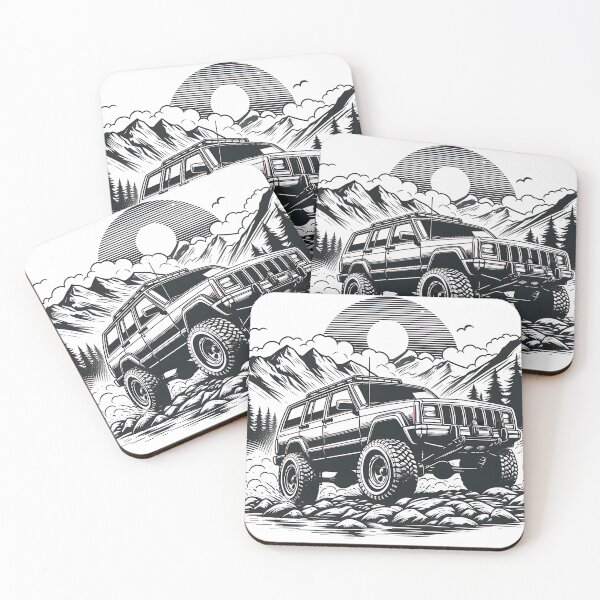 Item preview, Cherokee XJ 4x4 USA offroad Vintage old school vehicle  - line art designed and sold by Off-Road-Zone.