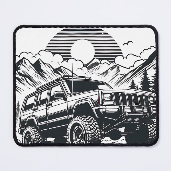 Item preview, Cherokee XJ 4x4 USA offroad Vintage old school vehicle - line art designed and sold by Off-Road-Zone.