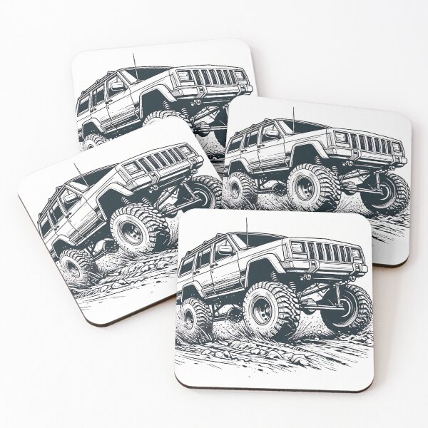 Item preview, Cherokee XJ 4x4 USA offroad Vintage old school vehicle  - line art designed and sold by Off-Road-Zone.