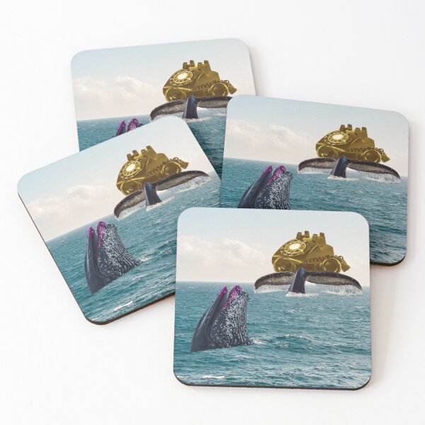 Item preview, Surreal Collage Art Print: Sassy Whale 'Awhalable' with Golden Telephone Quirky Decor designed and sold by GollyWillikers.