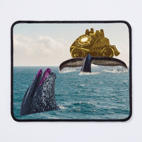 Item preview, Surreal Collage Art Print: Sassy Whale 'Awhalable' with Golden Telephone Quirky Decor designed and sold by GollyWillikers.