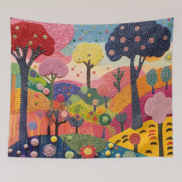 Item preview, Floral Fantasy Landscape in Folk Art Polka Dot Style  designed and sold by Neika Shimm Designs.