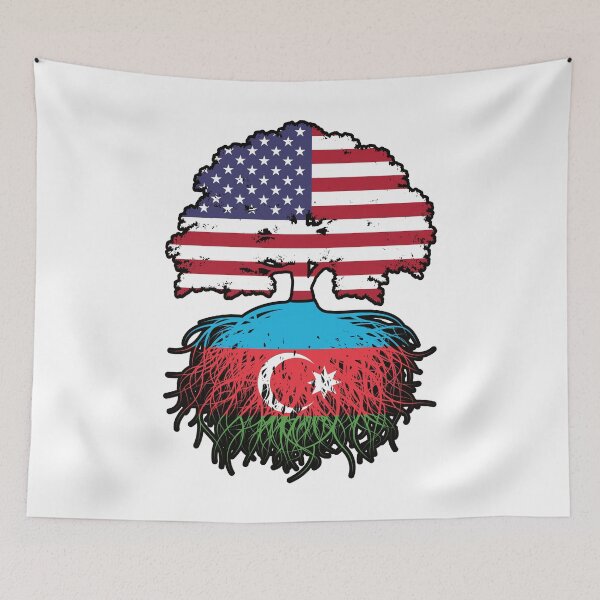 Item preview, Azerbaijan Azerbaijani American USA Tree Roots Flag designed and sold by FlagX.