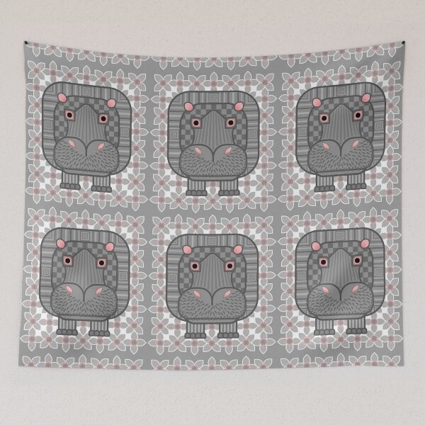 Item preview, Square Hippo with flowers - Gray designed and sold by Hippopottermiss.