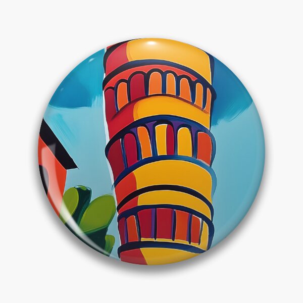 Item preview, Bright Vibrant Leaning Tower of Pisa Surrounded by Buildings and Silhouetted Figures - Abstract Generative AI Art designed and sold by OlfactoART Studio.