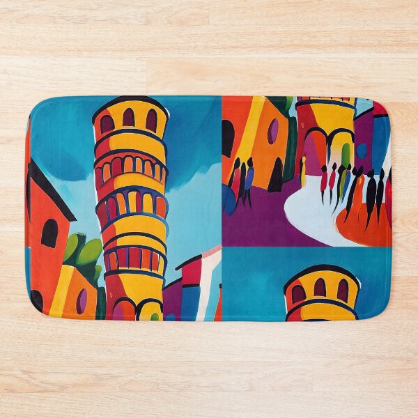 Item preview, Bright Vibrant Leaning Tower of Pisa Surrounded by Buildings and Silhouetted Figures - Abstract Generative AI Art designed and sold by OlfactoART Studio.