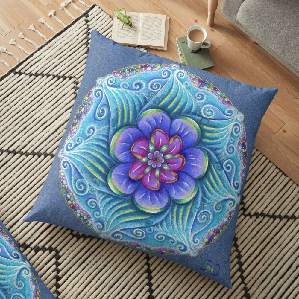Aqua mandala Floor Pillow